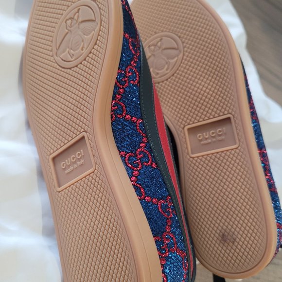 Gucci Lurex Calfskin Web GG Monogram Womens Falacer Sneakers 35.5 - Picture 3 of 7